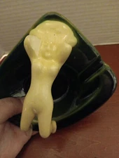 Vintage Nude Lady in Repose Green Ceramic 1940s Novelty Ashtray 