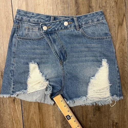 Cloud Ten Jean Shorts Womens S Asymmetrical Crossover Distressed Fray Cut Offs - Picture 4 of 10