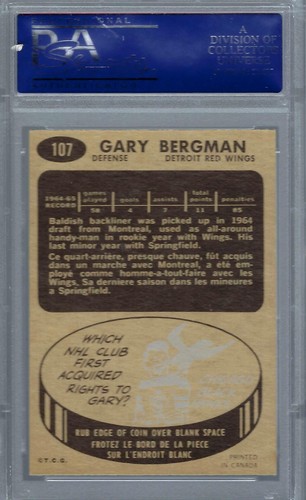 1965 Topps HK #107 PSA 8 Gary Bergman Red Wings 107 - Bild 2 von 2