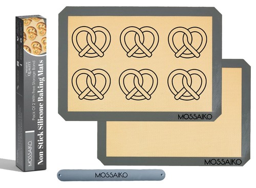 2pk Non-Stick Silicone Baking Mat 420 x 295 + Free Storage Band - Pretzel - Bild 1 von 7