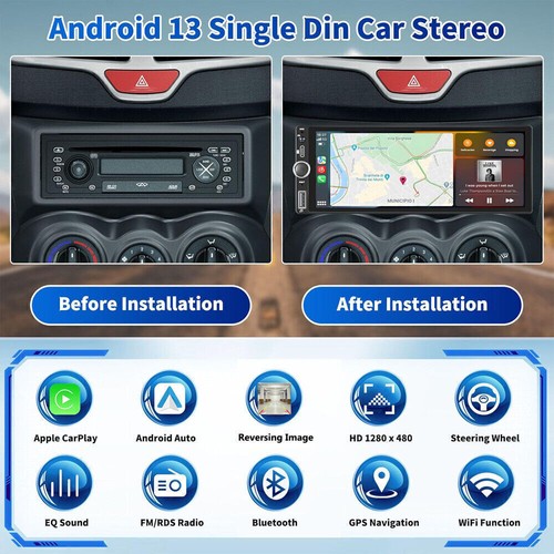 1Din Touchscreen Car Stereo Radio with Android /Apple Carplay GPS Navi Bluetooth - Picture 2 of 10