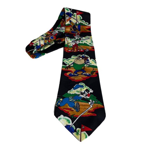 Looney Tunes Men's Necktie Tie Golf Theme Bugs Taz Daffy Sylvester Vintage 1993 - Picture 8 of 9