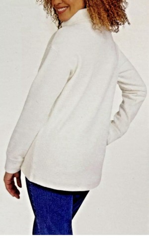 NWT Lands' End Women's Long-Sleeve Waffle Funnel Neck Top, White, Size  L