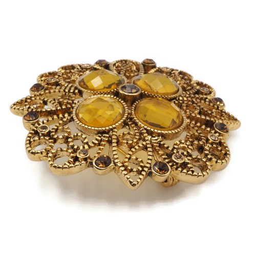 Premier Design Daybreak Gold Tone Metal Gold & Amber Rhinestone Fashion Brooch - Picture 7 of 19