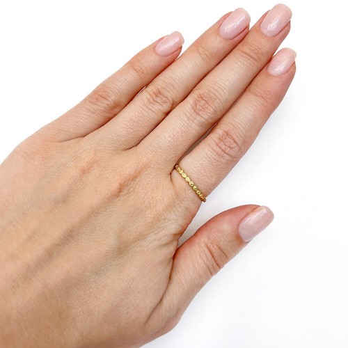 14K Real Gold Yellow Infinity Beads Stackable Band Ring - Picture 3 of 4