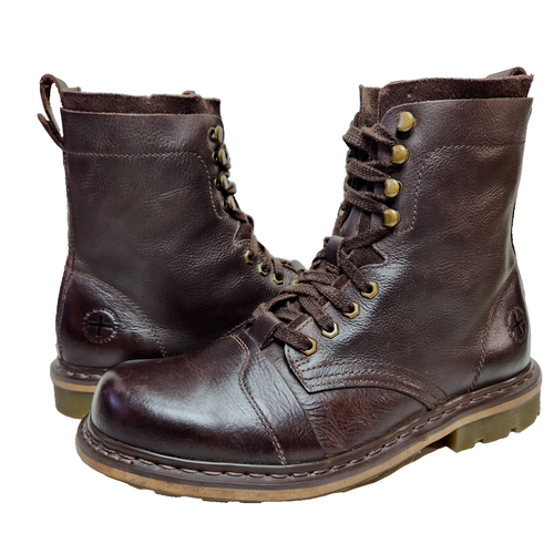 Botas DR. MARTENS Pier 9" Talla 12 Cuero Marrón Oscuro Trabajo de Combate - Imagen 2 de 14