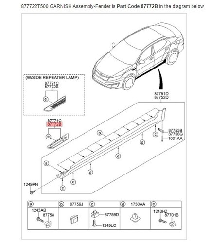 OEM 87772-2T500 'Turbo' Fender/Right Garnish Ems/Usps for Kia Optima 2011~2015 - Picture 6 of 6
