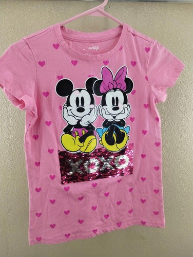 Disney Minnie & Mickey Mouse Pink Red Hearts Valentines Day Sequence Youth Large