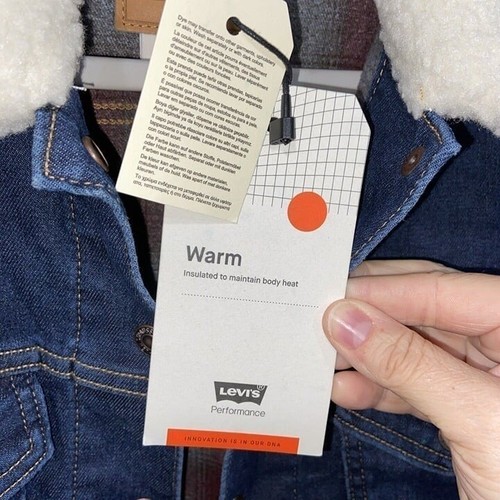Levi's Premium Womens Warm Pleat Sleeve Sherpa Jacket XS Blue Denim Trucker Coat - Picture 6 of 10