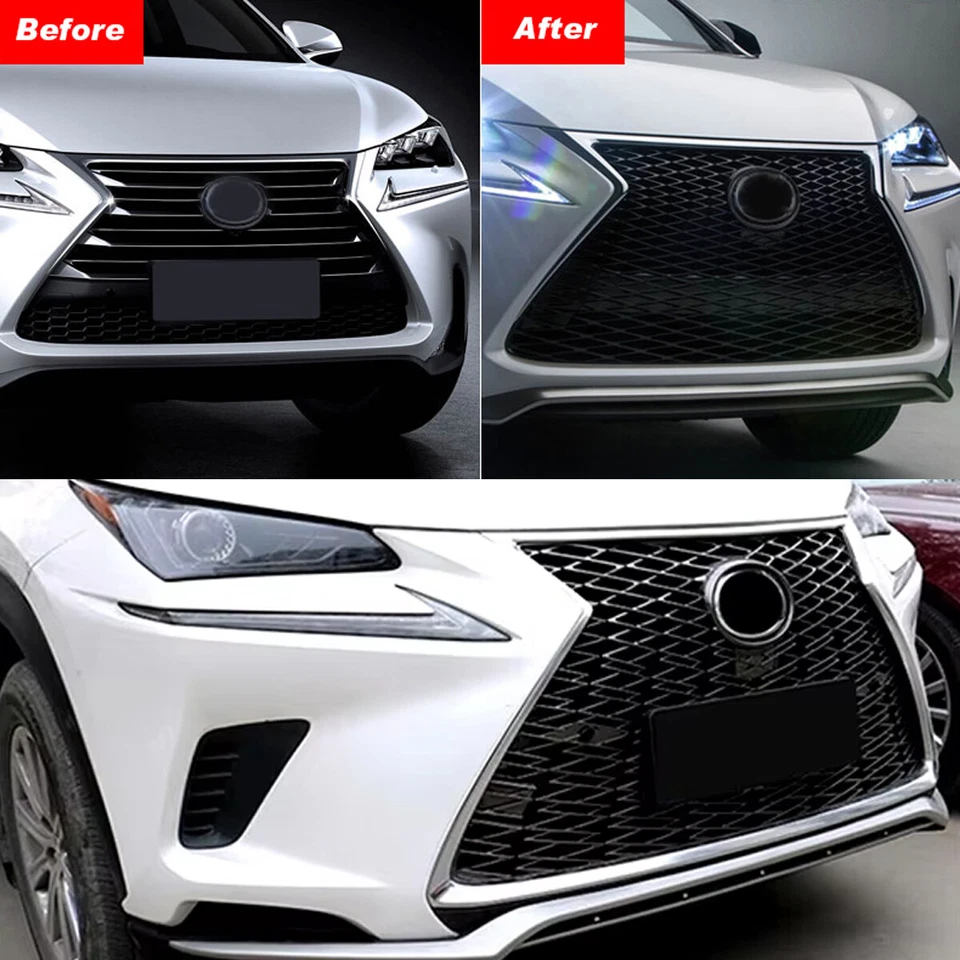 Black Front Bumper Grille W/Chrome Trim For Lexus NX200T NX300H F Sport 2015-17 - Imagem 2 de 4