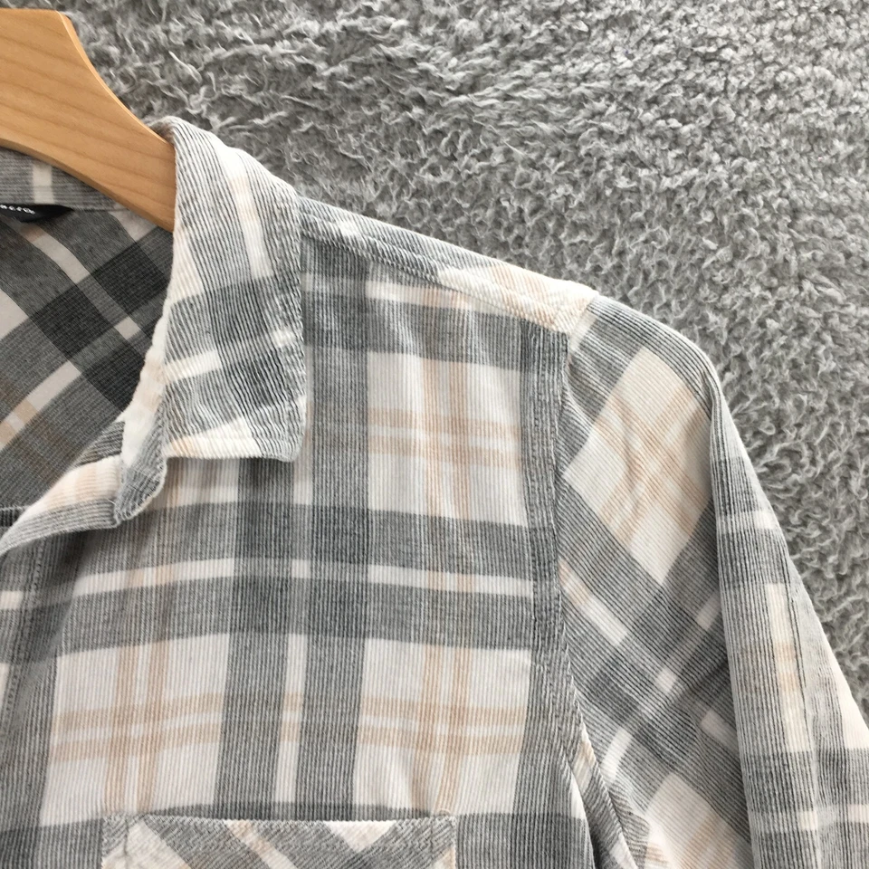 Camisa Rock & Republic Abotonada Mujer L Blanca Algodón Cuadros Manga Larga Bolsillos Foto 3 de 4