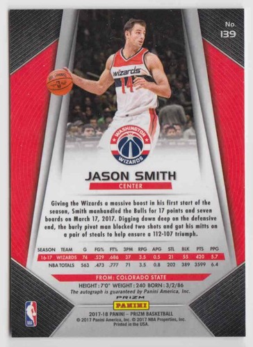 2017-18 Panini Prizm Fast Break Jason Smith Auto Washington Wizards #139 - Picture 2 of 2