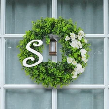 Artificial Spring Wreath for Front Door or Porch, White Flower