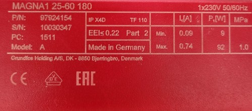 GRUNDFOS MAGNA1 25-60 180 - 1×230V 50/60 Hz 4.8 KG - CIREOLATORE ELETTRONICO - Bild 3 von 15