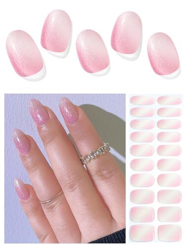 Semi Cured Gel Nagelstreifen | Pink Glitter Farbverlauf 20 Stück Semi Cured Gelnägel  - Bild 1 von 2