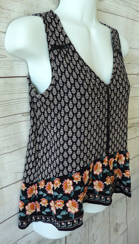 Patrons Of Peace Women's Youth Top Size XS Black Floral Sleeveless Ruffle V Neck - Picture 3 of 8