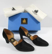 New LANVIN Paris 37.5 Black Satin Pumps 2.7" Heel D'Orsay