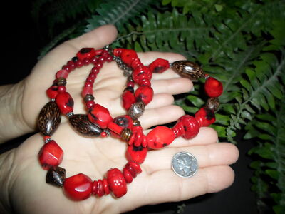 Vintage KARSCH - Sterlingsilber - ROTE KORALLE - lange schwere HALSKETTE 