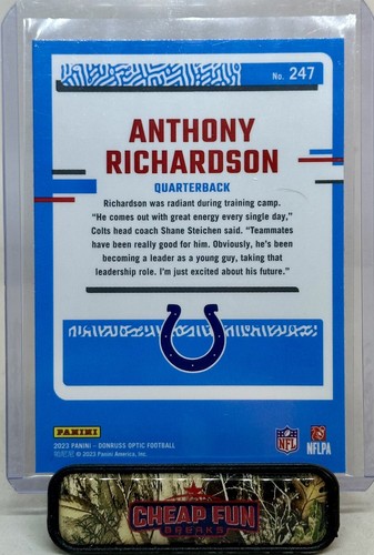 ANTHONY RICHARDSON RC 2023 DONRUSS OPTIC RATED ROOKIE 247 COLTS CLEAN BASE QTY - Picture 3 of 3