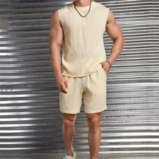 Mens Sweatsuits 2 Piece Sleeveless T-Shirt Vest Shorts Tracksuit Set Shorts Suit