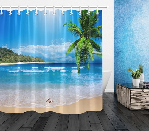 "Juego de cortinas de ducha de poliéster impermeable para palmas de verano playa tropical paraíso 72" - Imagen 28 de 29
