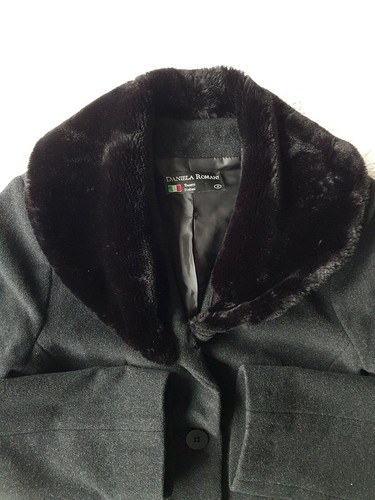 DANIELA ROMANI Womens Grey Wool/Cashmere Blend Faux-fur Peacoat Jacket.Size UK 8 - Picture 8 of 12