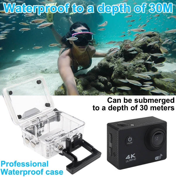 4K HD Waterproof Sport Camera Black 2.0 Inch LCD Screen 4K/2.7K/1080P/720P - Image 4 of 4