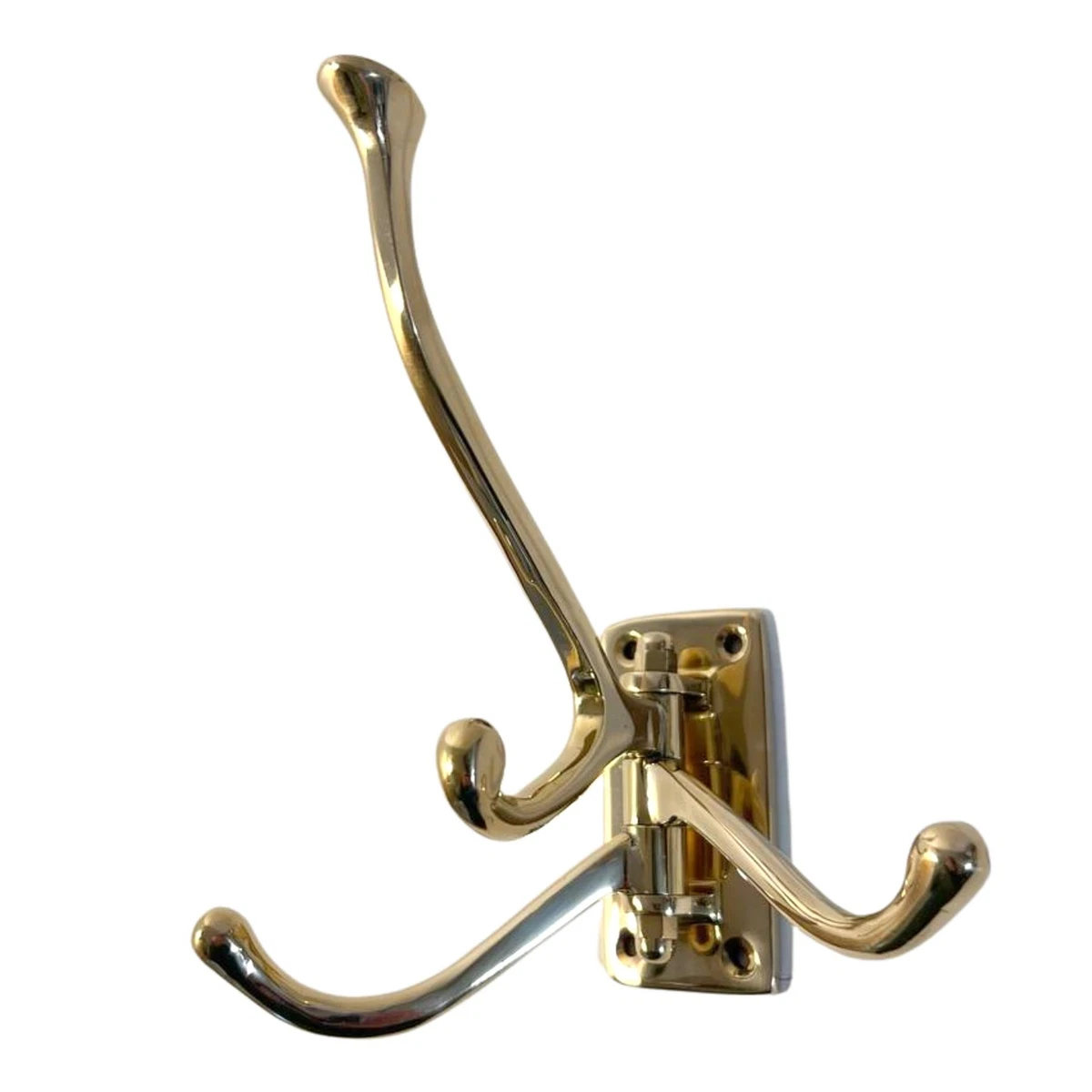Four way Folding Coat Hook Polished brass finish