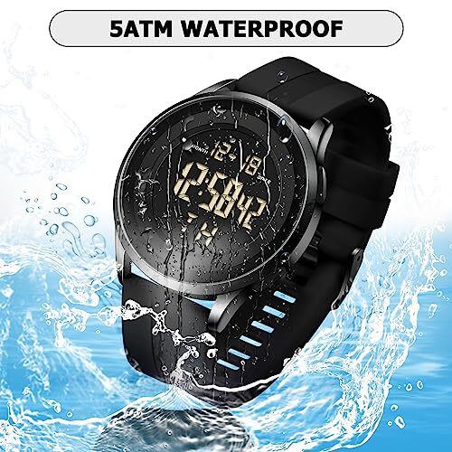Mens Digital Waterproof Military Watch for Men Black Dive Tactical A-Black - Picture 3 of 7
