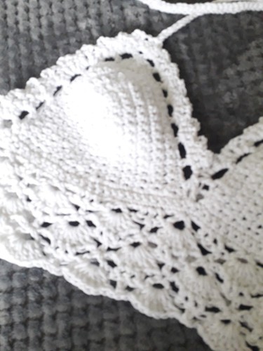 Hand Crocheted Cotton Bikini Crop Top 36" - 42" C/D Cup. White. - Picture 7 of 9