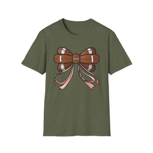 Football Bow Unisex T-Shirt Fall Season Tee for Women Coquette Football Mom - Picture 8 of 15