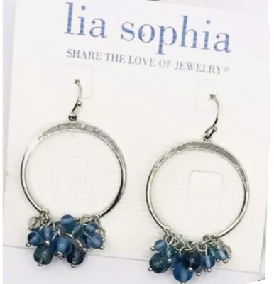 Lia Sophia ''Misty Blue'' Clear & Blue Glass Beads Silver Earrings
