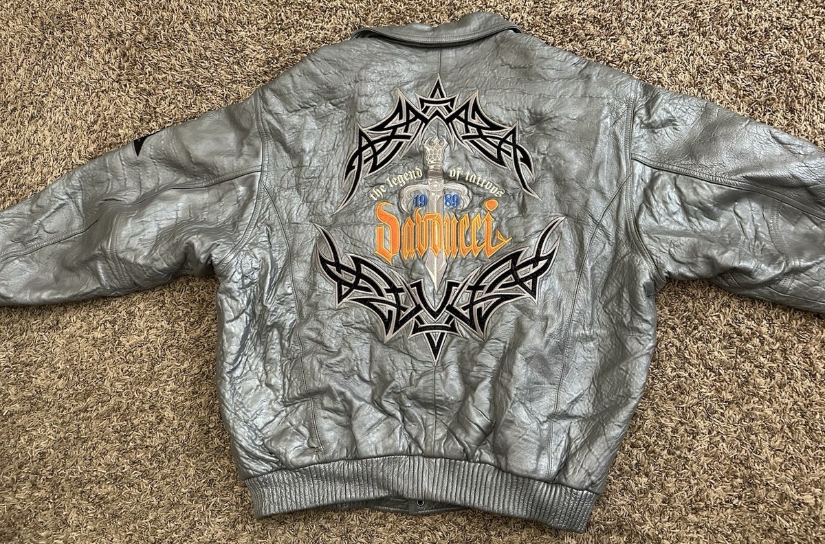 RARE Vintage Davoucci 1989 Legend Of Tattoos Silver Leather Jacket