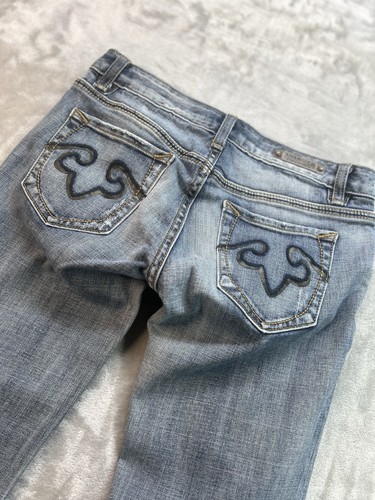 Rerock Express Womens Sz 4S Blue Jeans Bootcut Low Rise Western Distressed Rodeo - Picture 4 of 14