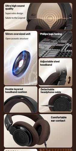 Philips SHP9500CY Auriculares Abiertos con Cable 100 Aniversario Diseño Retro Años 70 - Imagen 14 de 18