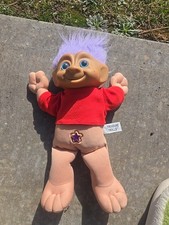 1991 Vtg 14" Treasure Troll Tot Doll Ace novelty plush Purple hair  Wishstone