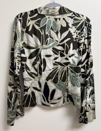 Zara Women’s Floral Long-Sleeve Blouse Size Small Green White Button Front - Picture 2 of 3
