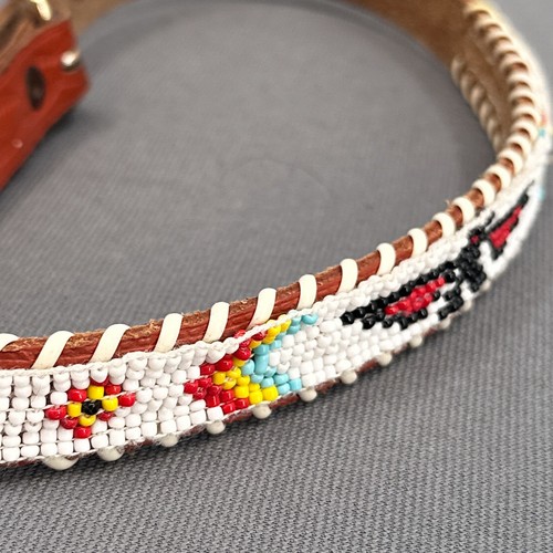 VTG Leather Thunderbird Native Hand Seed Beaded Southwestern Laced 25" Navajo US - Picture 4 of 24