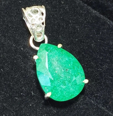 BMR Jewels 58 Ct Natürlicher Smaragd Tautropfen Schliff Anhänger 925 Silber