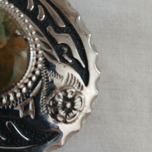 Fibbia cintura western cowboy vintage pietra marrone centro argento nero nativo am. - Foto 6 di 8