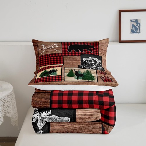 Rustic Cabin Comforter Set, Woodland Deer Bear Bedding Set Twin Size for Kids... - 第 5/7 張圖片