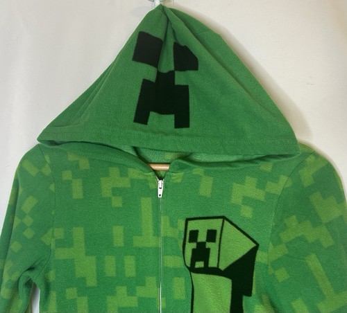 Minecraft Boy One Piece Hooded Creeper Boom Suit Pajamas Pixelated Boys 10/12 - Picture 3 of 6