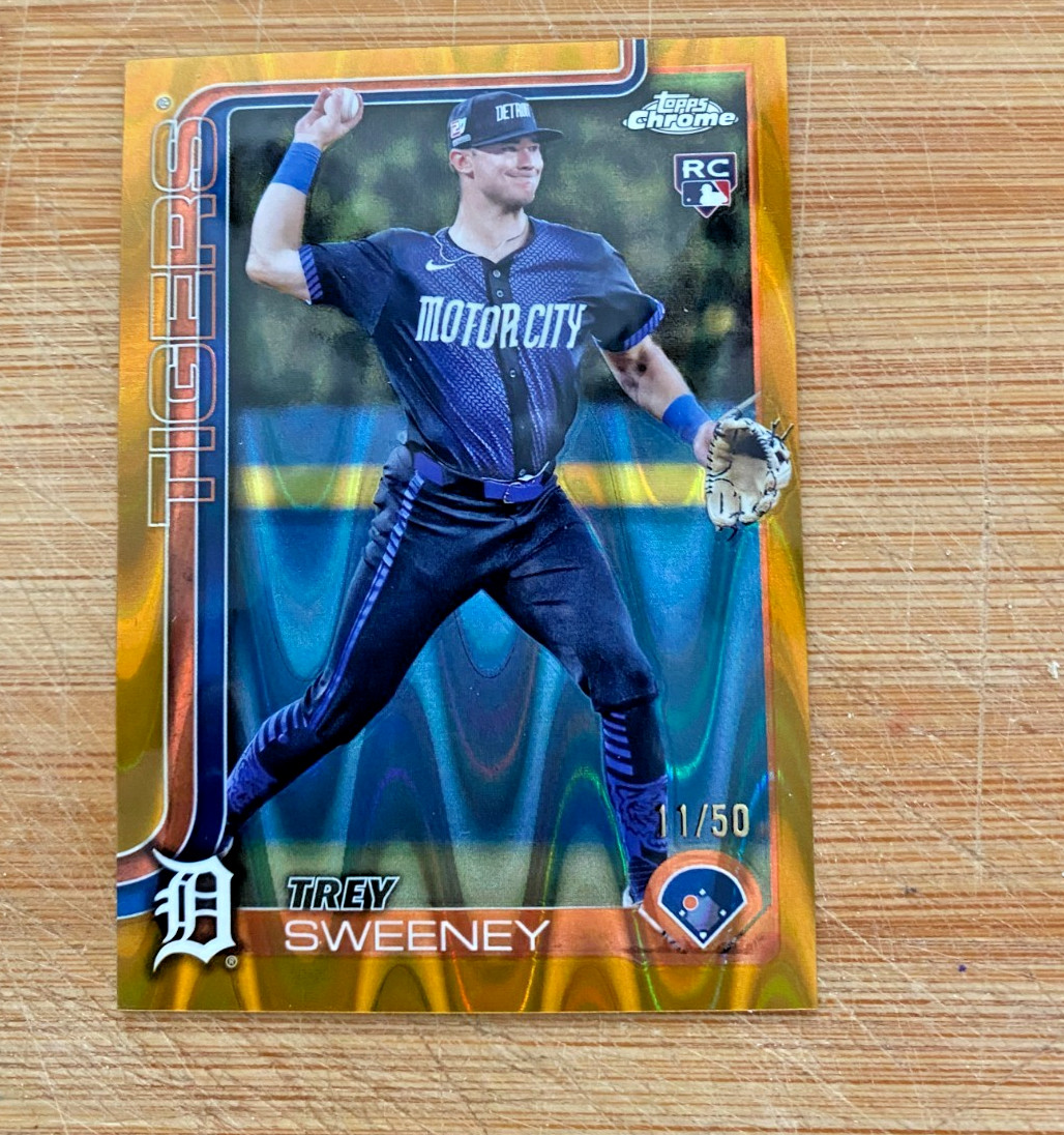 2025 Topps Chrome Trey Sweeney RC #6 Gold RayWave Refractor 11/50 Tigers SSP