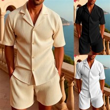 Mens Tracksuit 2-Piece Set Short Sleeve T Shirt Shorts Sweatsuit Outfit Set