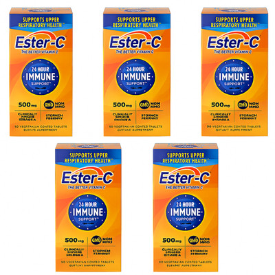 Ester C 500mg Vitamin C 90 Tablets 5 Pack | Non-Acidic Immune Health EXP 11/27