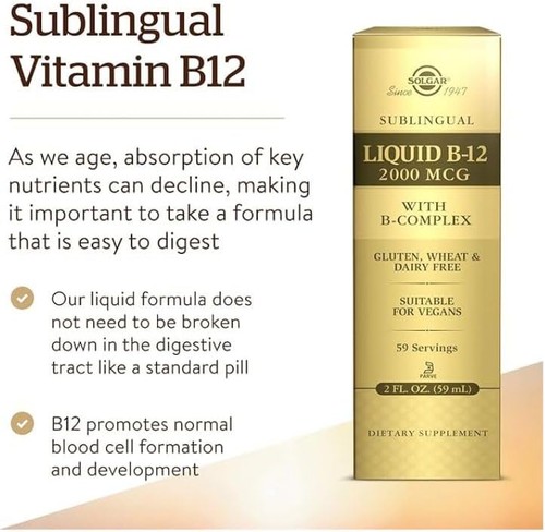 Solgar Liquid B12 2000mg with B-Complex - Supports Nervous System, Heart,...  - Picture 4 of 7