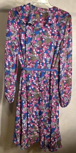 Betsey Johnson VTG Womens Fruit Cocktail Floral Ruffle Chiffon Wrap Dress|Sz:14 - Picture 3 of 24