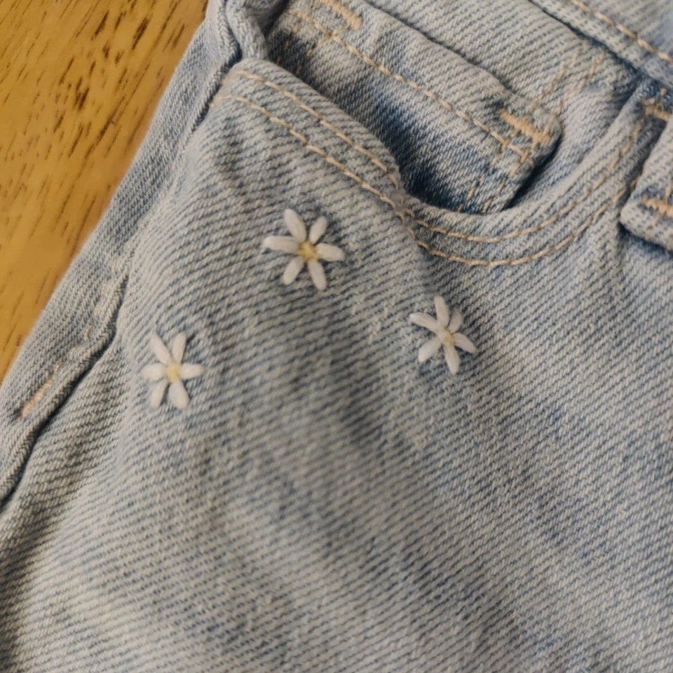 Jeans acampanados de tiro alto azul marino antiguo cintura ajustable niñas talla 6 Foto 3 de 4