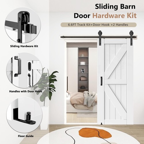 Barn Door Hardware Kit 6.6FT Heavy Duty Sliding Door Track Kit with Floor Gui... - Picture 4 of 8