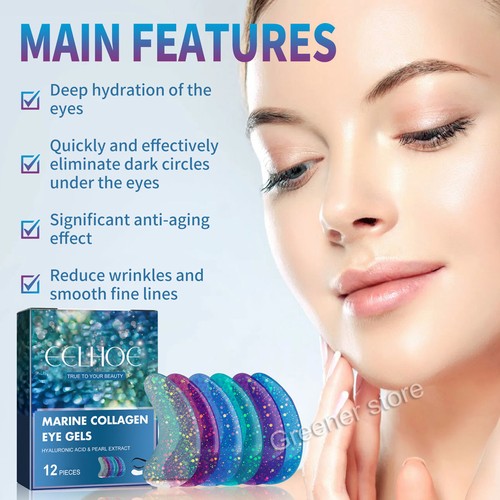 12 Pieces Collagen Eye Gels Mask Moisture Anti Wrinkles Skin Tightening Anti-age - Picture 2 of 12